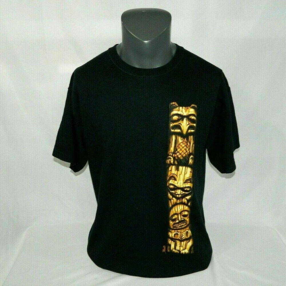 Mens L Native Totem Pole Bill Helin T Shirt Black